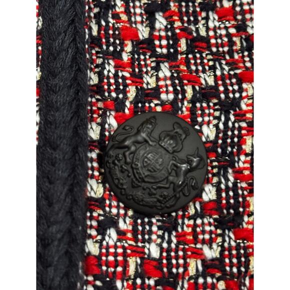 Veronica Beard Ceres Metallic Cotton Blend Tweed Jacket Red Blaze/Navy Multi 16 - Picture 8 of 11